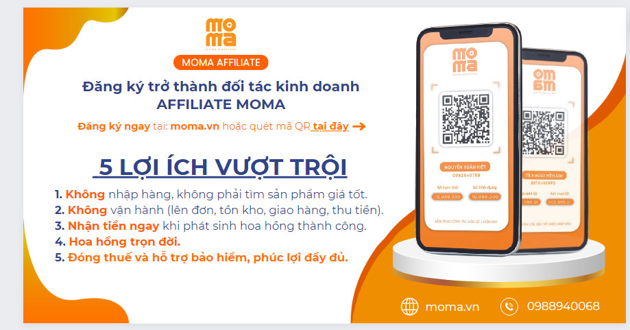 Tuyển cộng tác viên kinh doanh online cùng mô hình AFFILIATE MOMA hoa hồng trọn đời